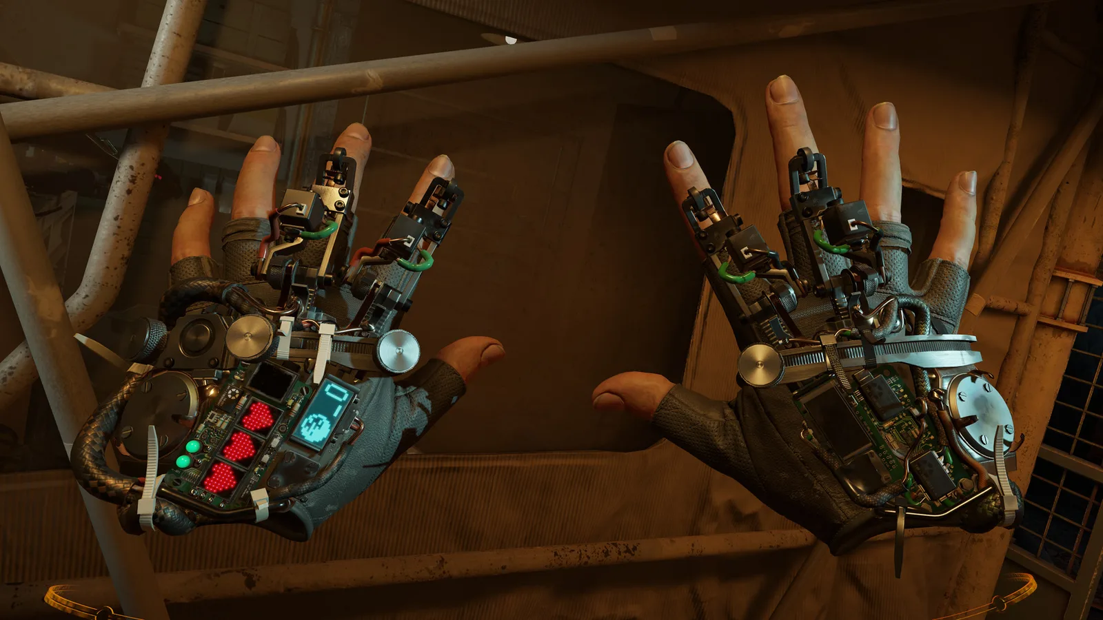 Close-up of the Gravity Gloves in Half-Life: Alyx, the VR tool that snaps objects into your hand